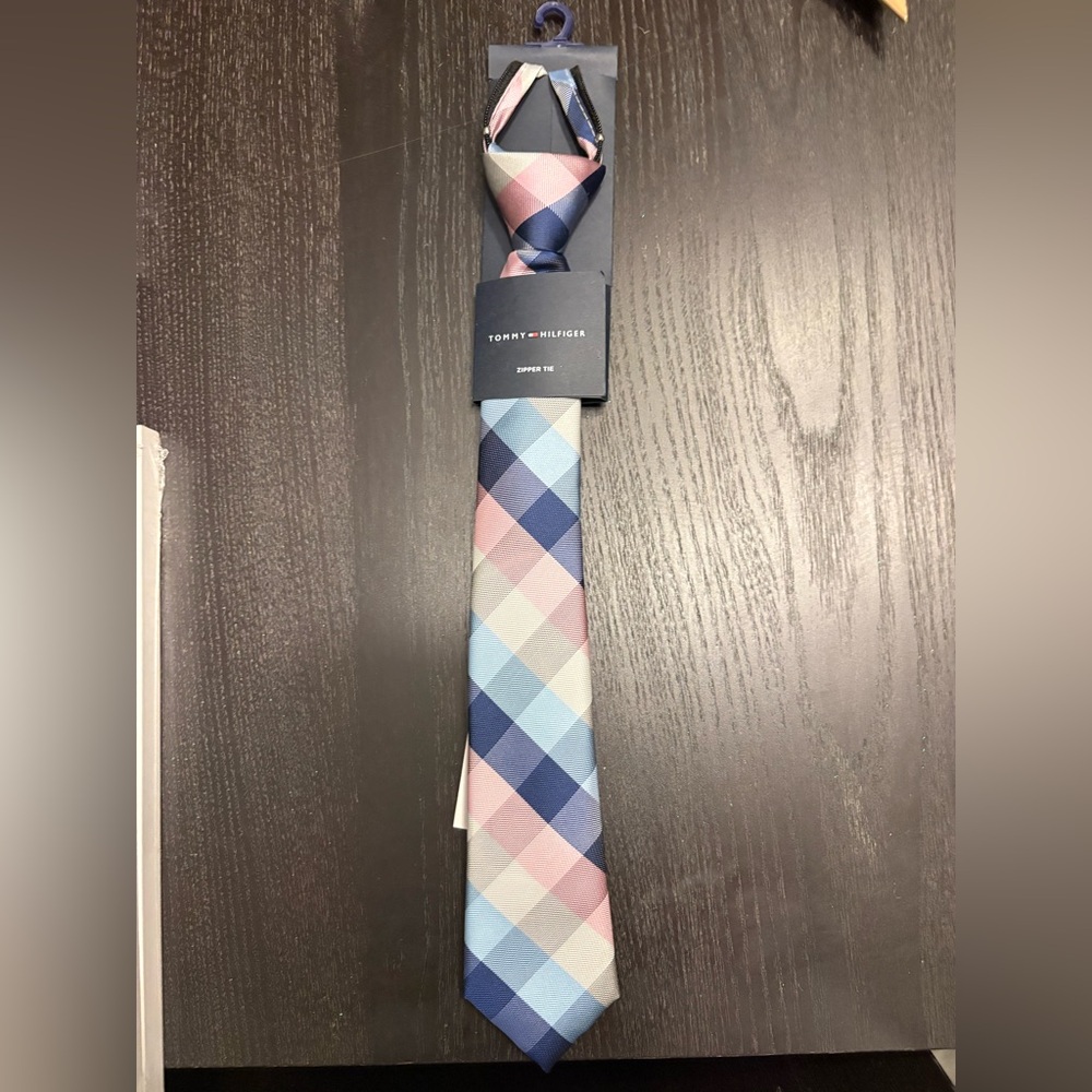 Tommy Hilfiger Men's Plaid Tie in Blue and Pink